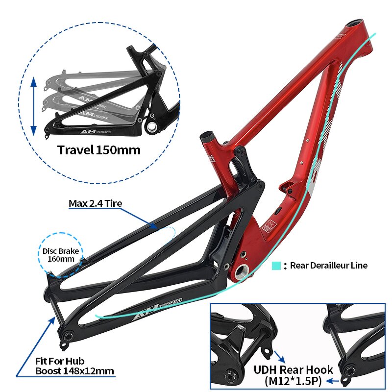 AM Frame Manufacturer - OEM AM-117 Carbon 29er 150mm Travel VPP Boost 148mm
