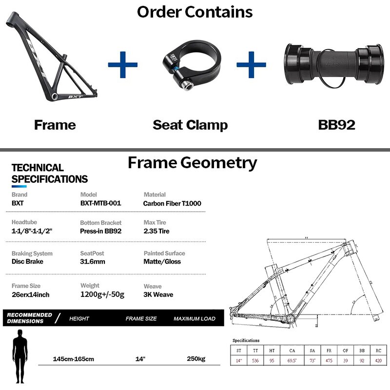 MTB Frame Manufacturer - OEM 26er Carbon Kids Bike Frame 14inch Disc Brake