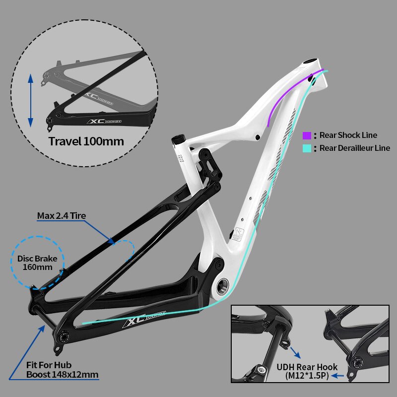 Suspension Frame Manufacturer - OEM Full Carbon XC 100mm Travel Boost 148mm