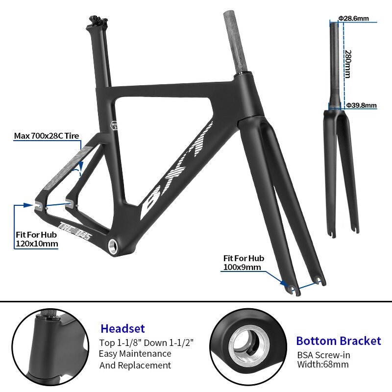 Track Bike Frame Manufacturer - OEM Carbon T800 700C28C BSA Fixed Gear Frame