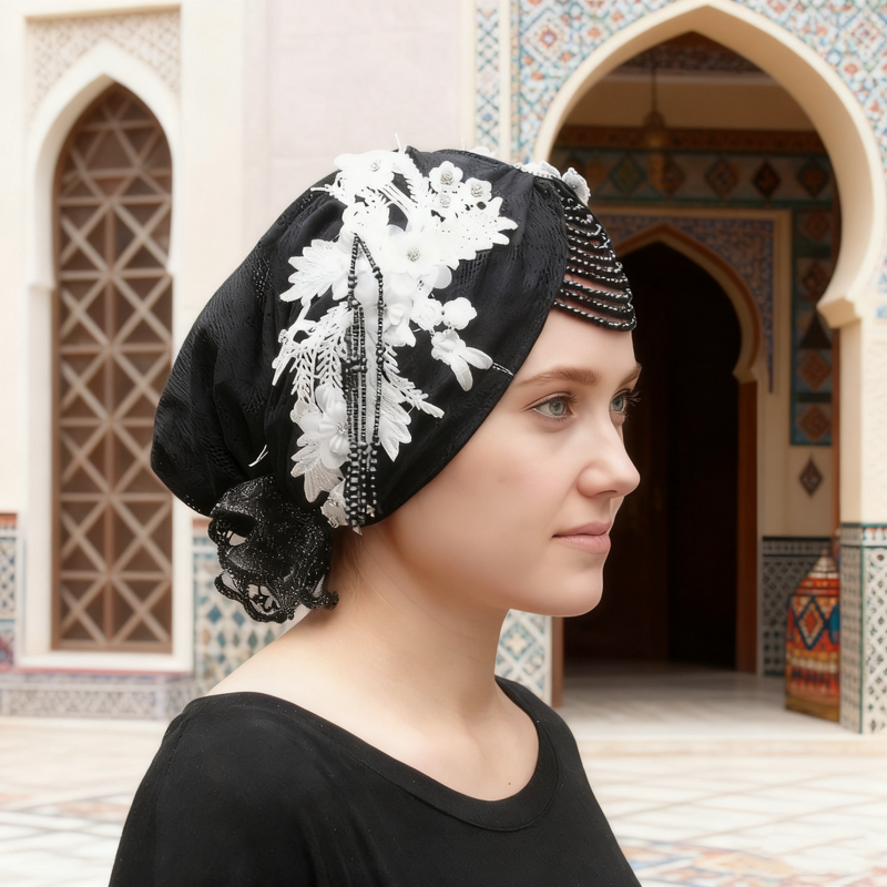 Ladies Turban Hijab Manufacturer - Custom Lace & Glitter Embellishment