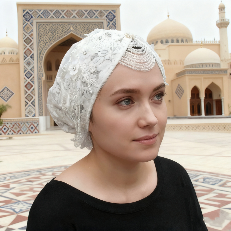 Ladies Turban Hijab Manufacturer - Custom Lace & Glitter Embellishment