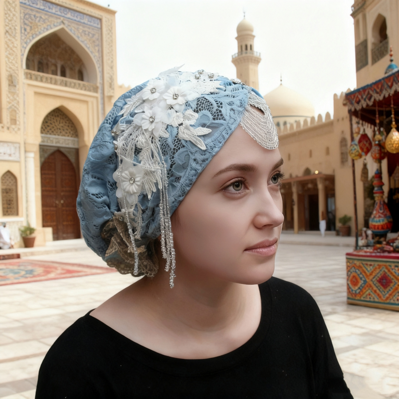 Ladies Turban Hijab Manufacturer - Custom Lace & Glitter Embellishment