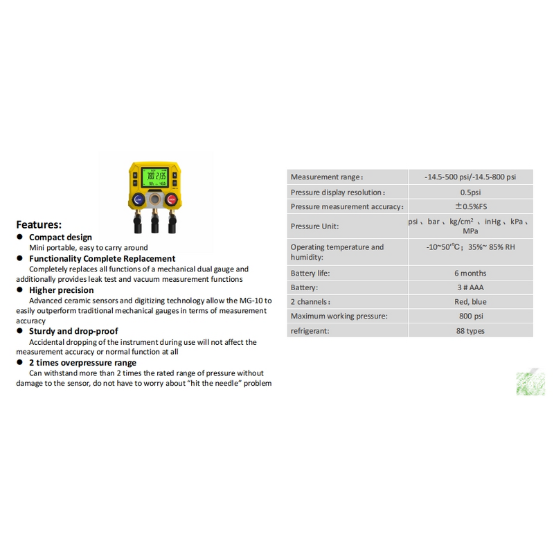 Portable Digital Manifold Gauge Factory - MG10 Mini 88 Type Tool Set