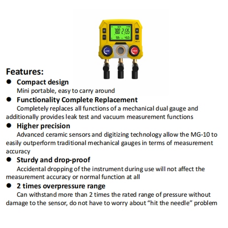 Portable Digital Manifold Gauge Factory - MG10 Mini 88 Type Tool Set