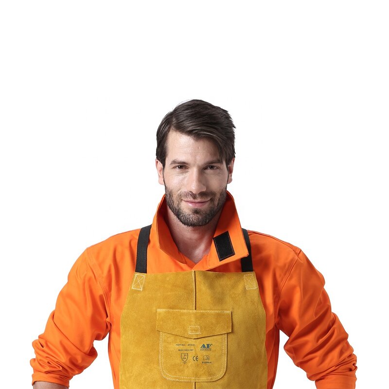 Welding BBQ Apron Factory - Flame Resistant Split Cowhide Leather Chest
