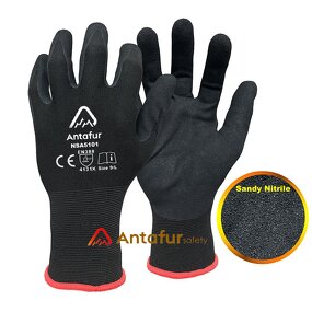15G Nylon Safety Gloves Factory - Sandy Nitrile Palm Coating for Grip