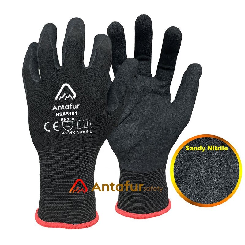 15G Nylon Safety Gloves Factory - Sandy Nitrile Palm Coating for Grip
