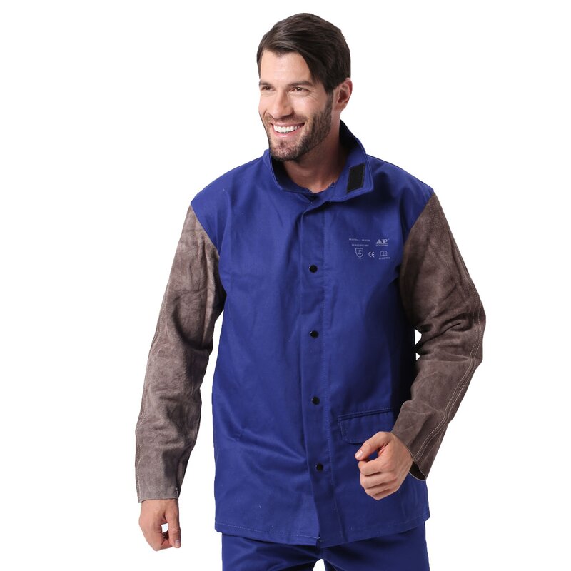 Welding Jacket Manufacturer - Heavy Duty Blue Flame Resistant Cotton Body