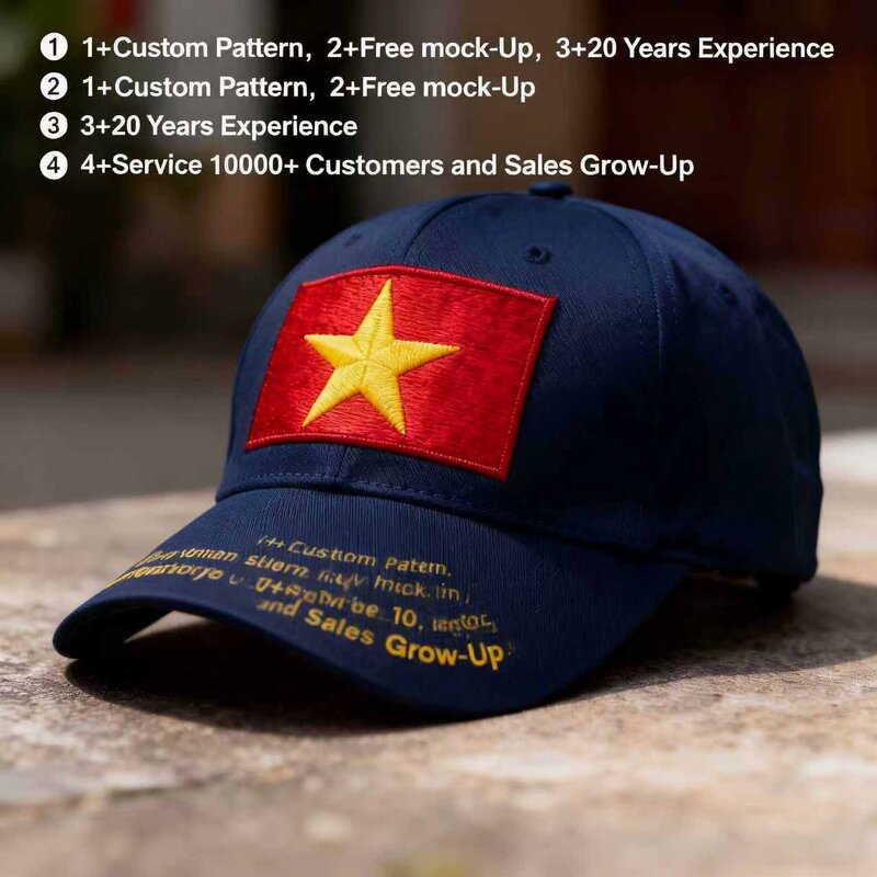 Vietnam Flag Baseball Cap Manufacturer - Front Embroidered Patriotic Hat Wholesale