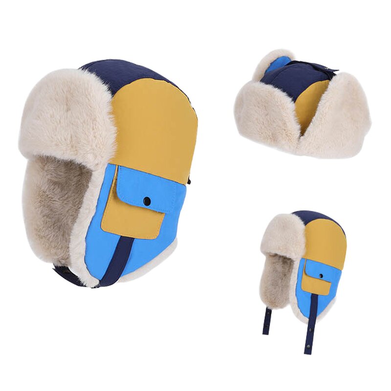 Kids Buffalo Plaid Hat Factory - Color Block Faux Fur Earflap Trooper Trapper
