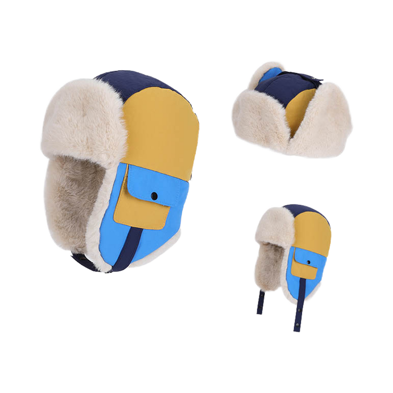 Kids Buffalo Plaid Hat Factory - Color Block Faux Fur Earflap Trooper Trapper