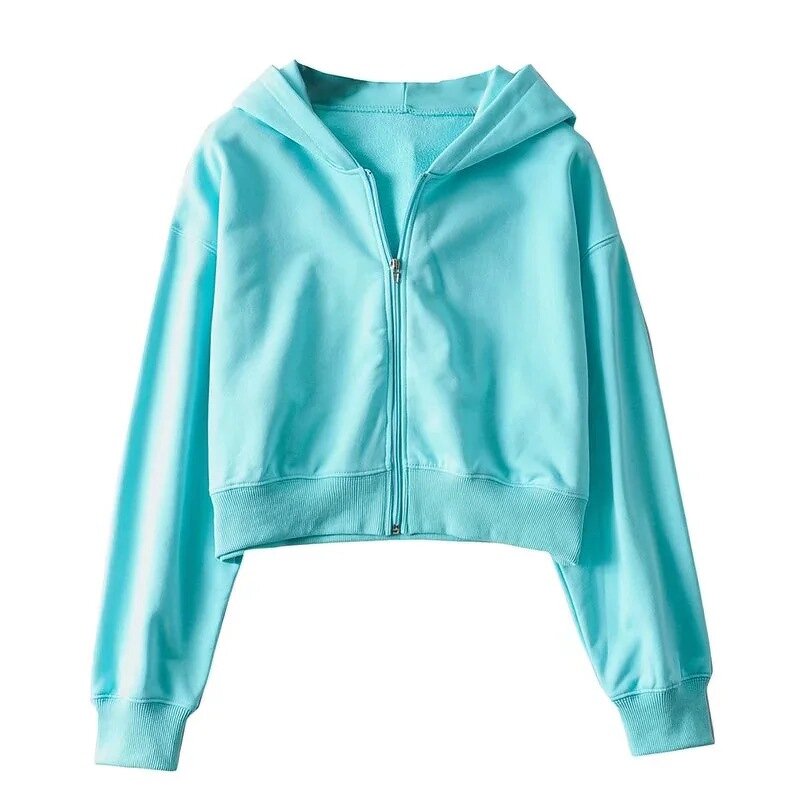 Women's Zipper Hooded Sweater Factory - Autumn Solid Color BM Short Slim Running