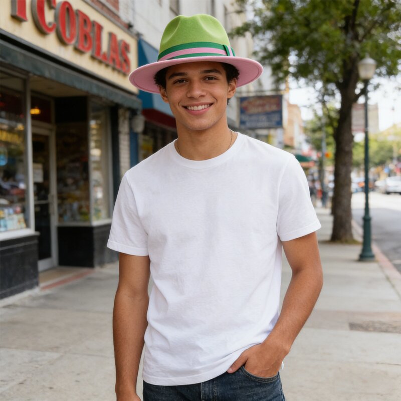 Panama Hat Factory - Women's Good Quality Solid Pink Brim Green Band Fedora
