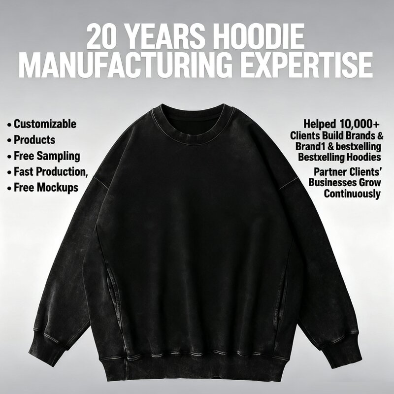 Washed Sweatshirts Manufacturer - 100% Cotton Oversized Plain Blank Embroidered