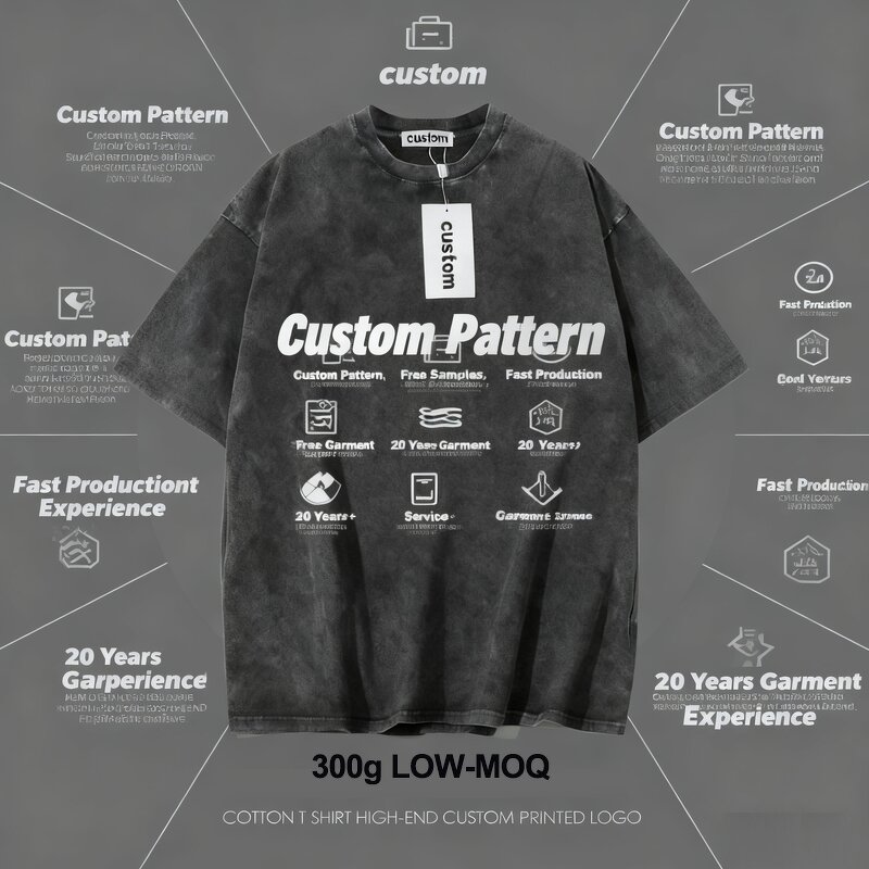 Distressed T-shirt Factory - 300gsm 100% Cotton Washed Customizable Print