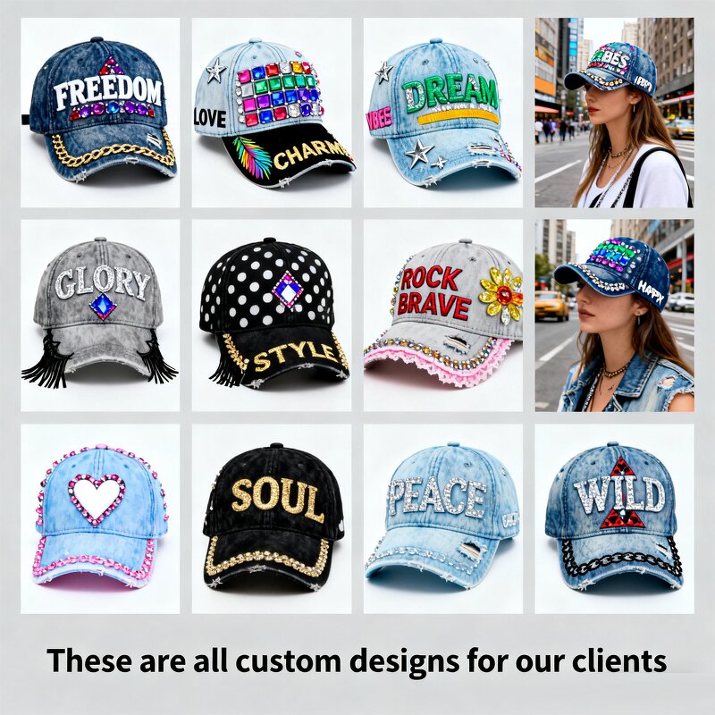 Rhinestone Denim Baseball Cap Factory - Personalized Custom Pattern Bulk Order