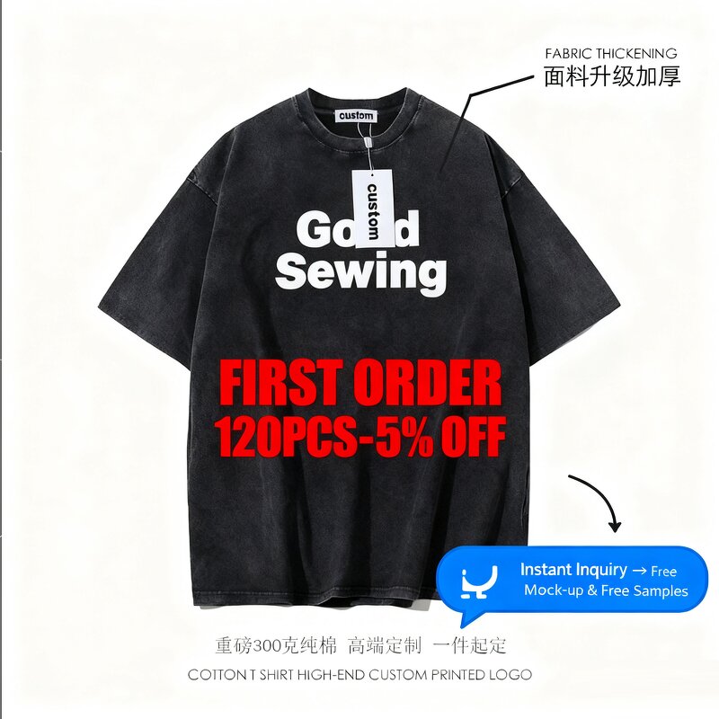Distressed T-shirt Factory - 300gsm 100% Cotton Washed Customizable Print
