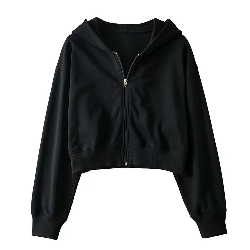 Women's Zipper Hooded Sweater Factory - Autumn Solid Color BM Short Slim Running
