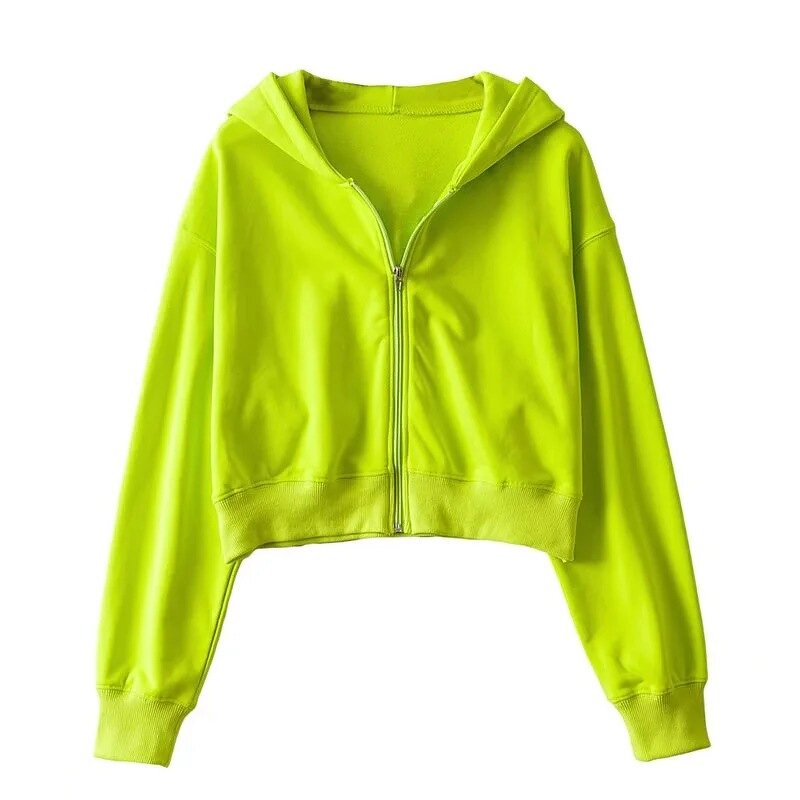 Women's Zipper Hooded Sweater Factory - Autumn Solid Color BM Short Slim Running