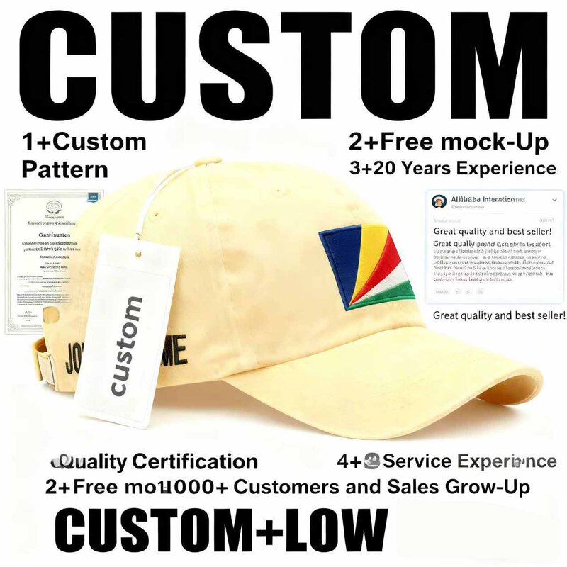 Seychelles Independence Baseball Cap Factory - Flag Embroidery Hat Low MOQ Free Mock-Up