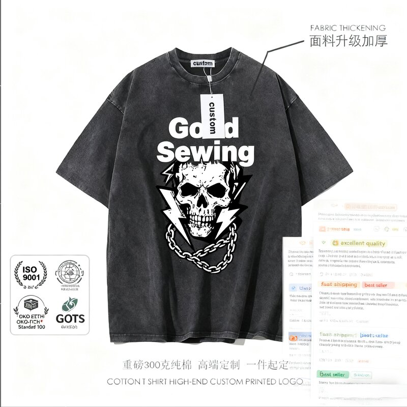 Distressed T-shirt Factory - 300gsm 100% Cotton Washed Customizable Print