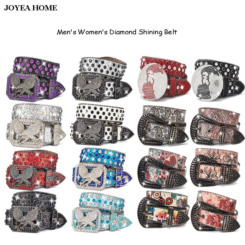 PU Belt Manufacturer - Diamond Shining Alloy Skull Buckle Cowboy Studded Strap
