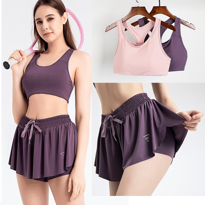 Women's Athletic Set Manufacturer - Tank Crop Top Shorts 2-Piece Skirt XL