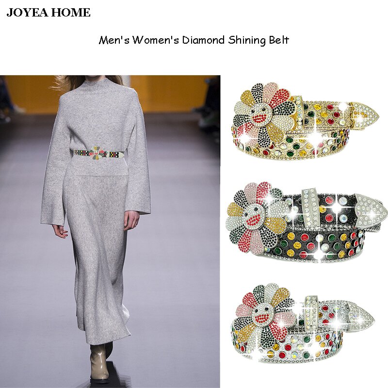 PU Belt Manufacturer - Diamond Shining Alloy Skull Buckle Cowboy Studded Strap