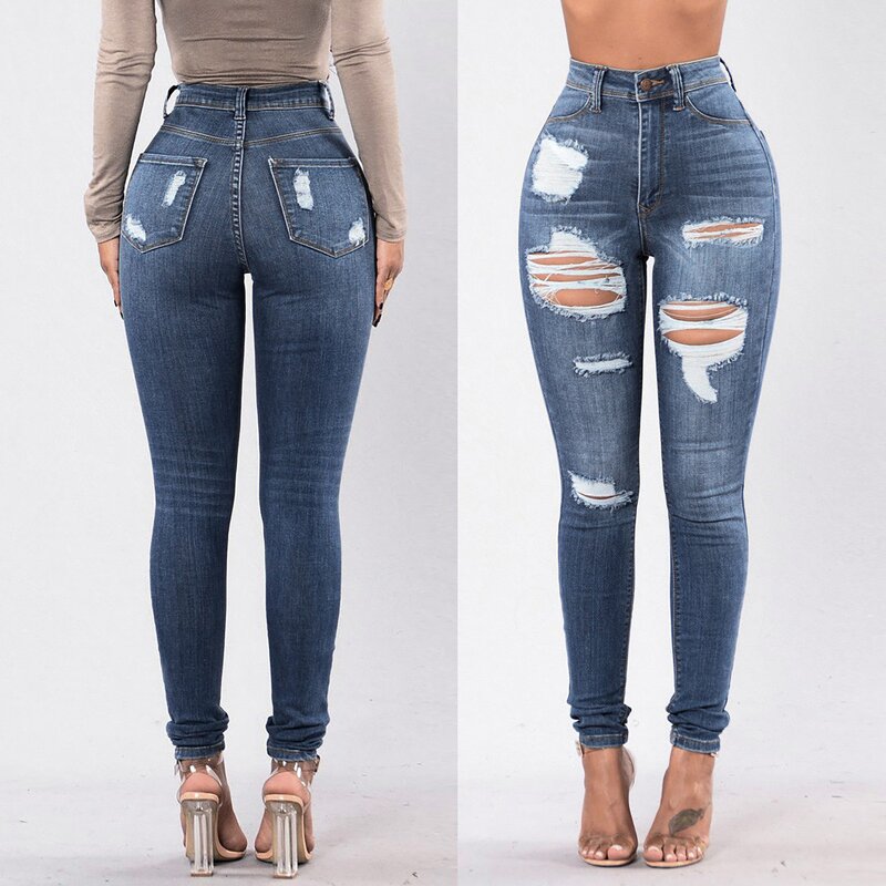 Distressed Women's Jeans Factory - New Broken-hole High Waisted Cut up Pants