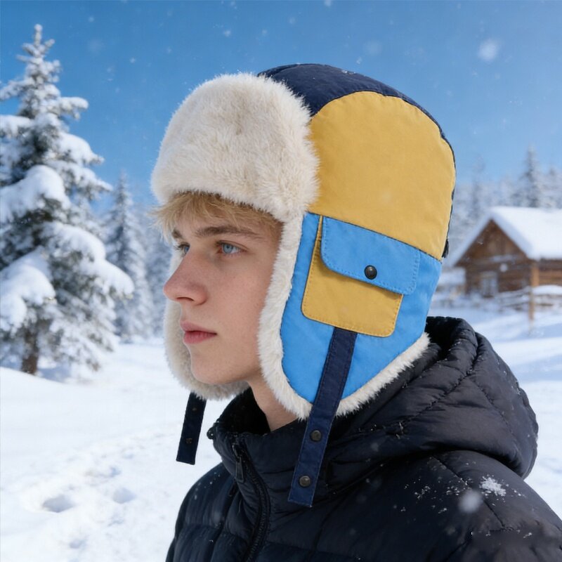 Kids Buffalo Plaid Hat Factory - Color Block Faux Fur Earflap Trooper Trapper