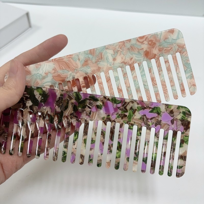 Hair Comb Factory - Pink Square Straight Acetate Wide Combs