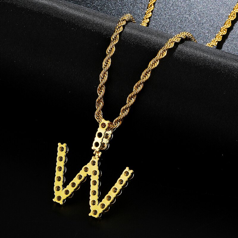 Brass Custom Name Necklace Manufacturer - A-Z Iced Out Letters for Men Hip Hop