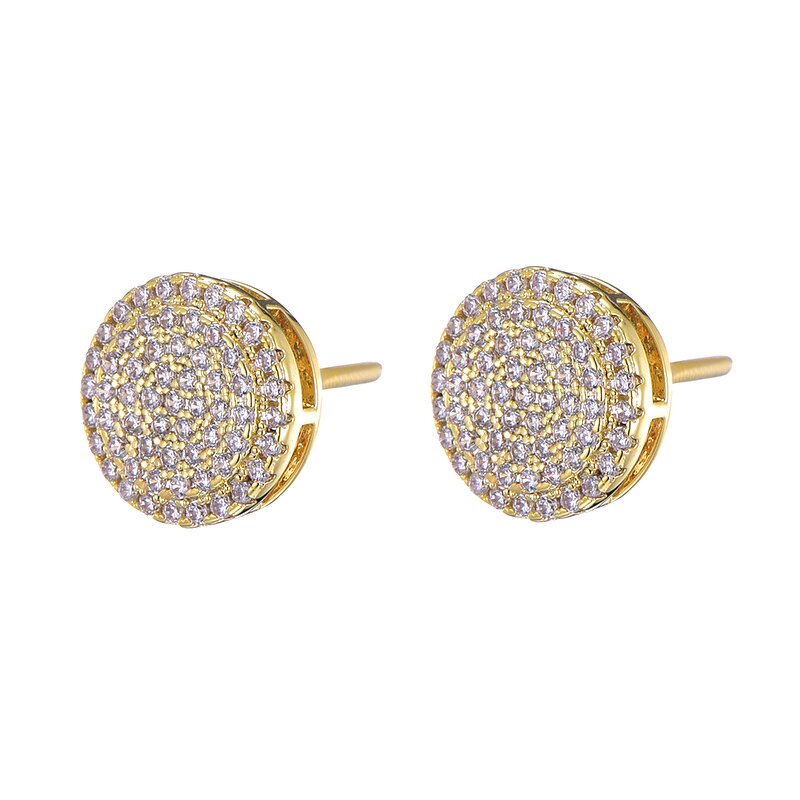 Cubic Zircon Brass Stud Earring Factory - Round Bling Iced Out Full Paved
