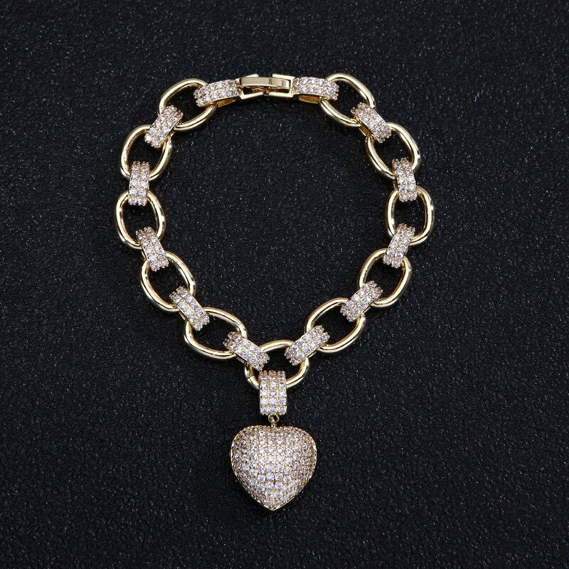 Eco-friendly Hip-hop Jewelry Set Factory - Iced Out Heart Pendant Necklace Bracelet