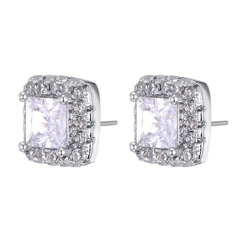 Cubic Zircon Brass Stud Earring Manufacturer - Square Bling Iced Out Full Paved
