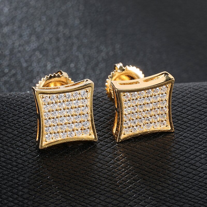 Cubic Zircon Brass Stud Earring Manufacturer - Square Bling Iced Out Full Paved
