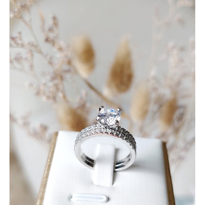 Iced Out Fashion Jewelry Ring Manufacturer - CZ Zircon Gold Plated 925 Couple Ring