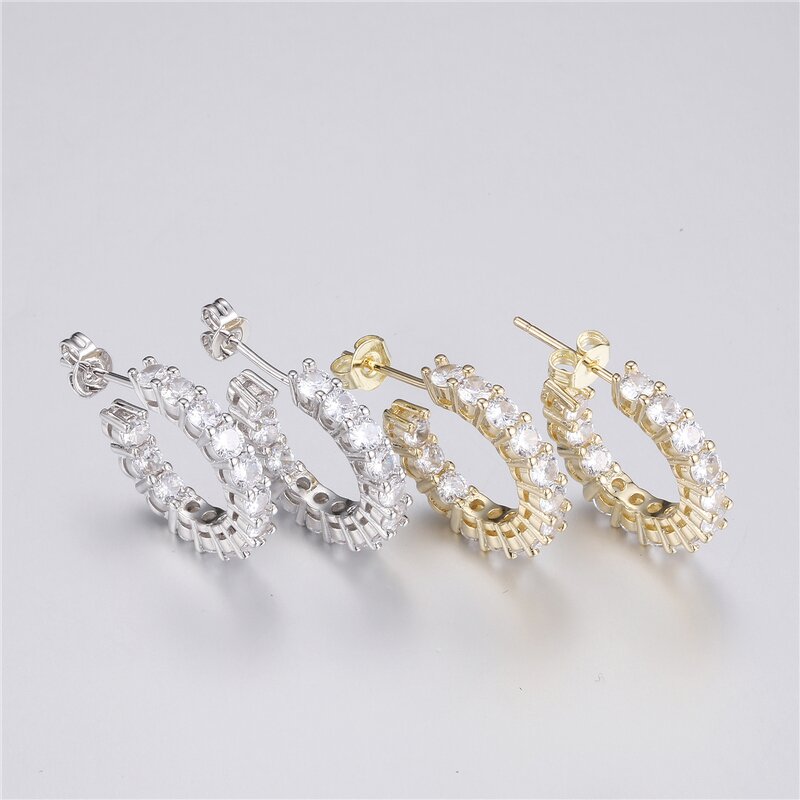 Gold Plated Hoop Diamond Earrings Factory - Iced Out Zircon Diamond Paved
