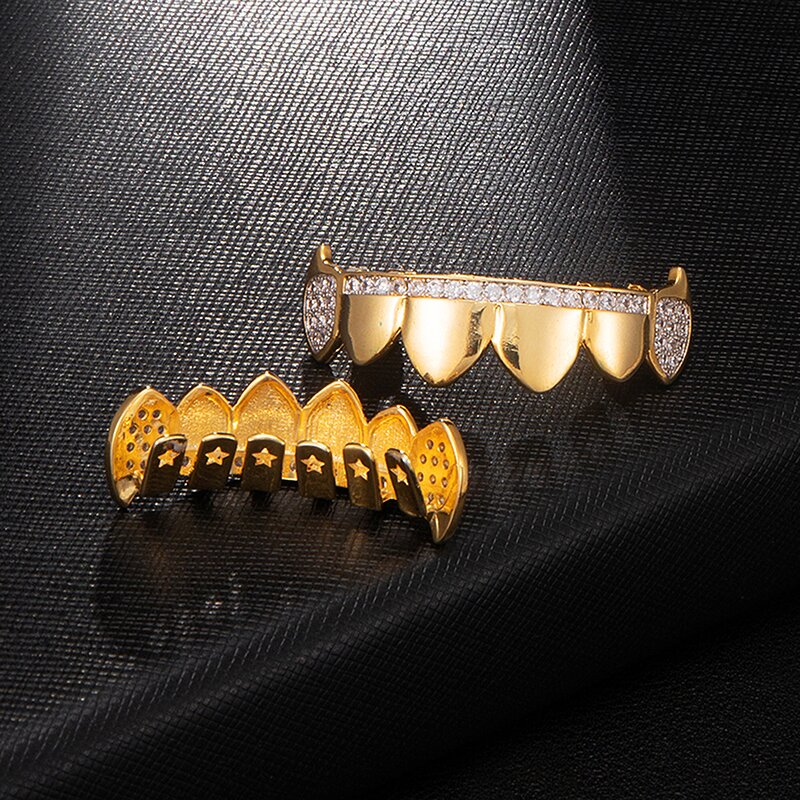 Hip Hop Grilzs Teeth Grillz Factory - CZ Stone Men Golden Tooth Popular