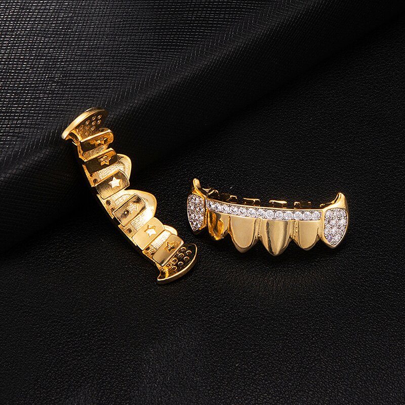 Hip Hop Grilzs Teeth Grillz Factory - CZ Stone Men Golden Tooth Popular