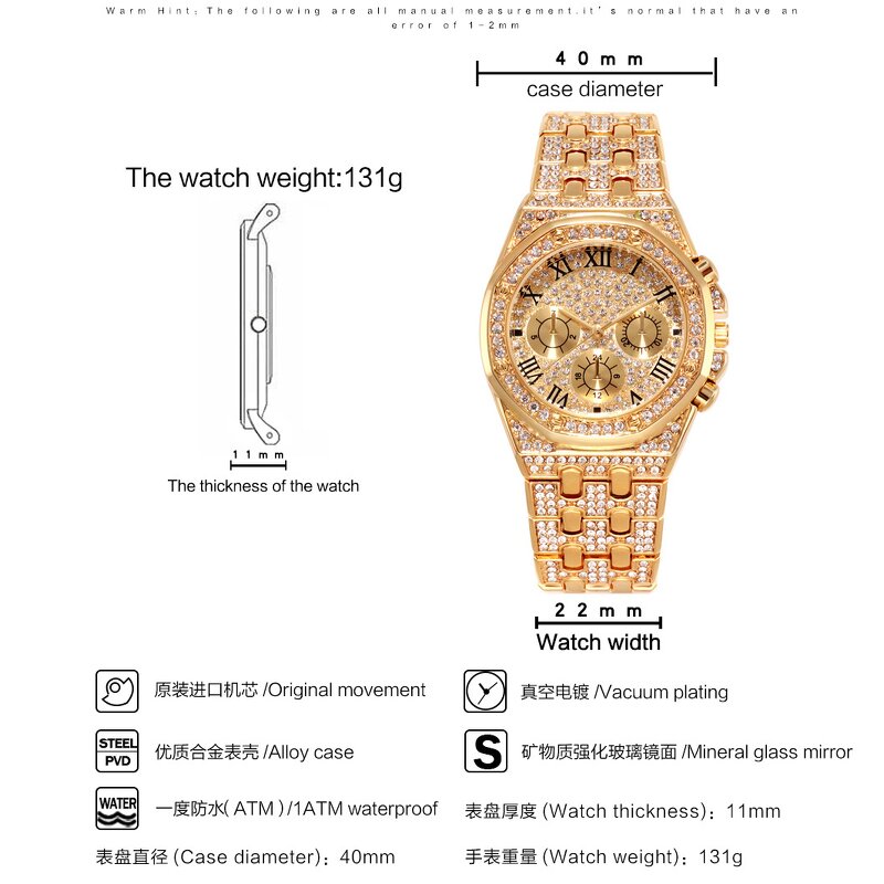Hip Hop Luxury Watch Factory - 3A+ CZ Full Diamond Quartz for Men
