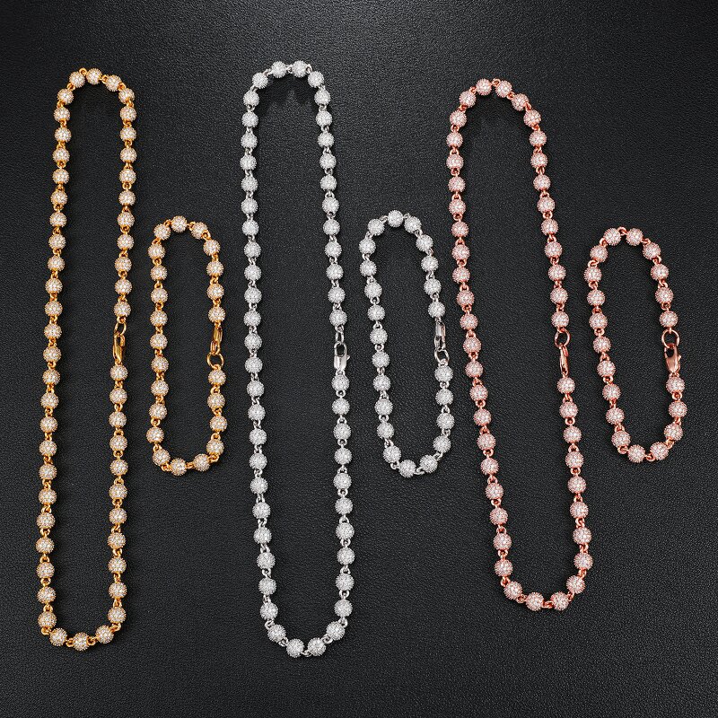 Diamond Bead Chain Jewelry Set Manufacturer - 6-10mm Brass Iced Out CZ Hip Hop