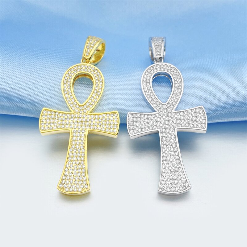 925 Silver Vermeil Necklace Set Manufacturer - Ankh Pendant Moissanite Tennis Chain