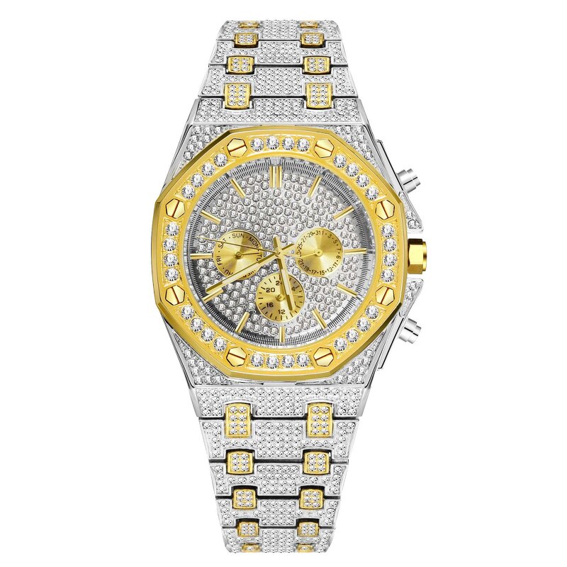 Iced Out CZ Crystal Watch Factory - Stainless Steel Diamond Bezel White Gold