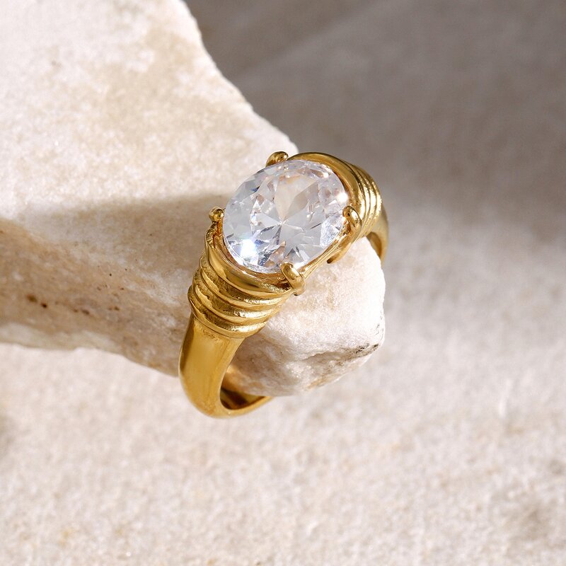 Fashion Jewelry Rings Manufacturer - 18k Gold Plated Statement Stacking Gemstone