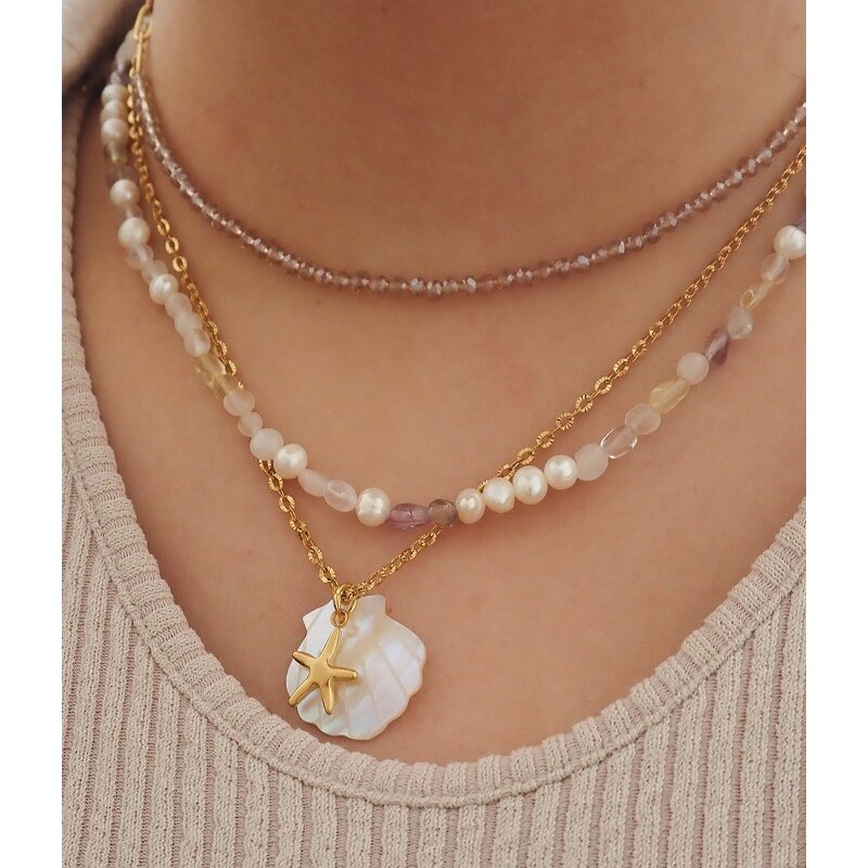 Fashion Summer Necklace Jewelry Factory - Stainless Steel Beach Pearl Choker