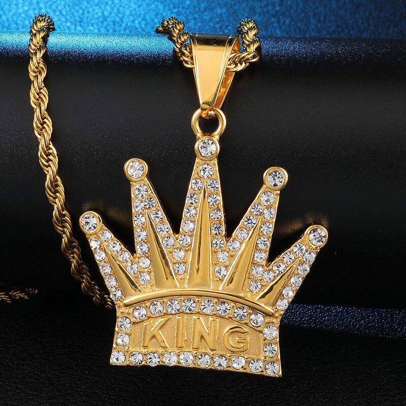 Stainless Steel Crown Pendant Factory - KING Hip Hop Necklace for Men