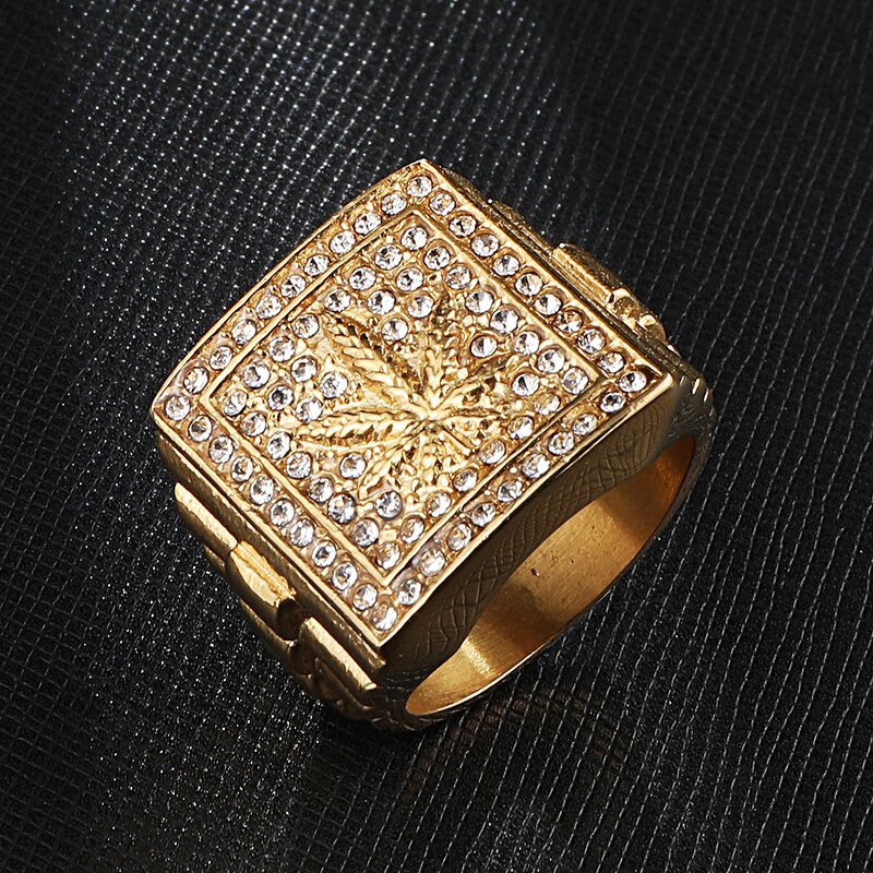 Stainless Steel Weed Maple Leaf Ring Factory - Iced Out Hip Hop for Men