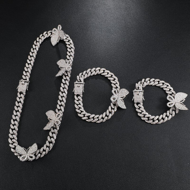 Butterfly Anklet Set Manufacturer - 12mm Cuban Link Chain Necklace Bracelet